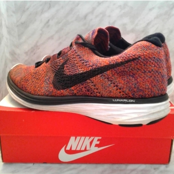 Nike Flyknit Lunar 3 Size mens sz 11 Running Shoes Concord Black/Crimson Orange - Picture 3 of 6